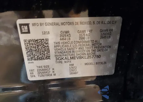 2019 GMC Terrain Sle из США, поврежденный, VIN 3GKALMEV8KL257750